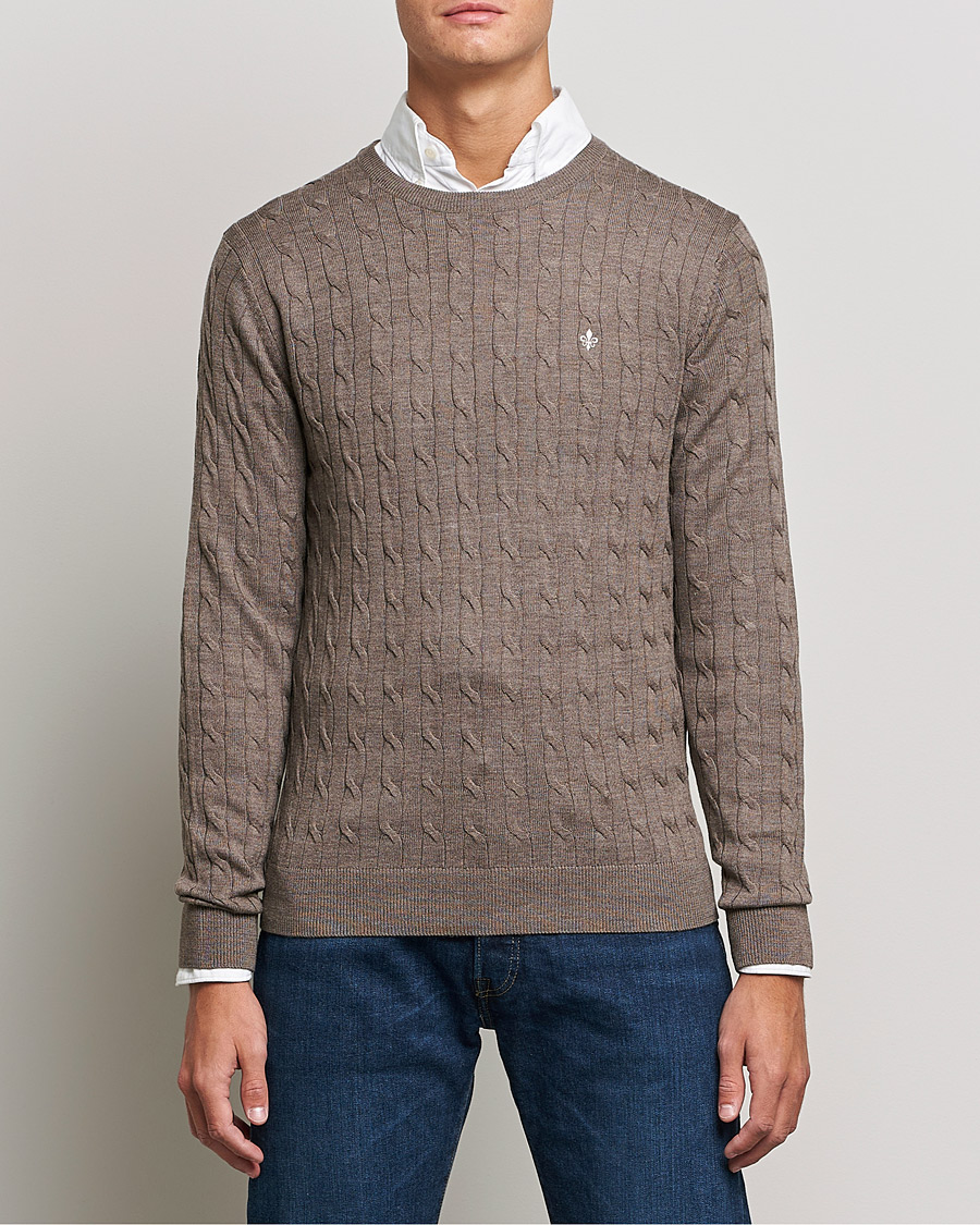 Homme | Pulls Et Tricots | Morris | Merino Cable Crew Neck Light Brown