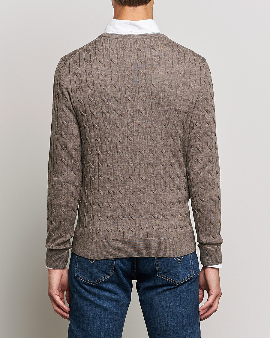 Homme | Pulls Et Tricots | Morris | Merino Cable Crew Neck Light Brown
