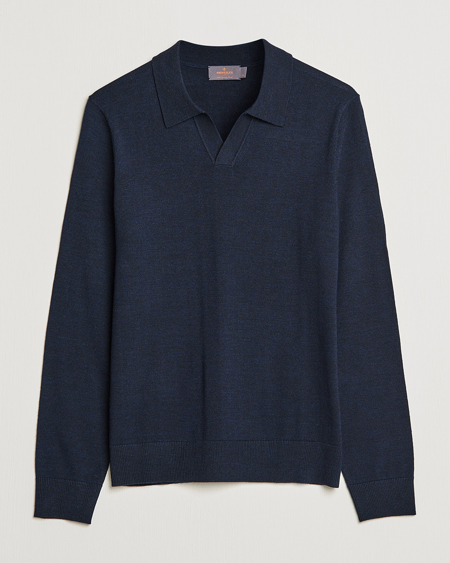 Homme | Pulls Et Tricots | Morris | Delon Merino Knitted Polo Shirt Navy