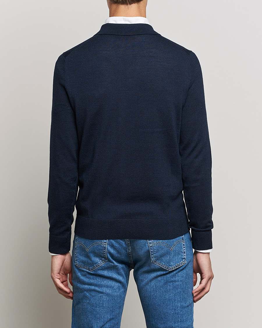Homme | Pulls Et Tricots | Morris | Delon Merino Knitted Polo Shirt Navy