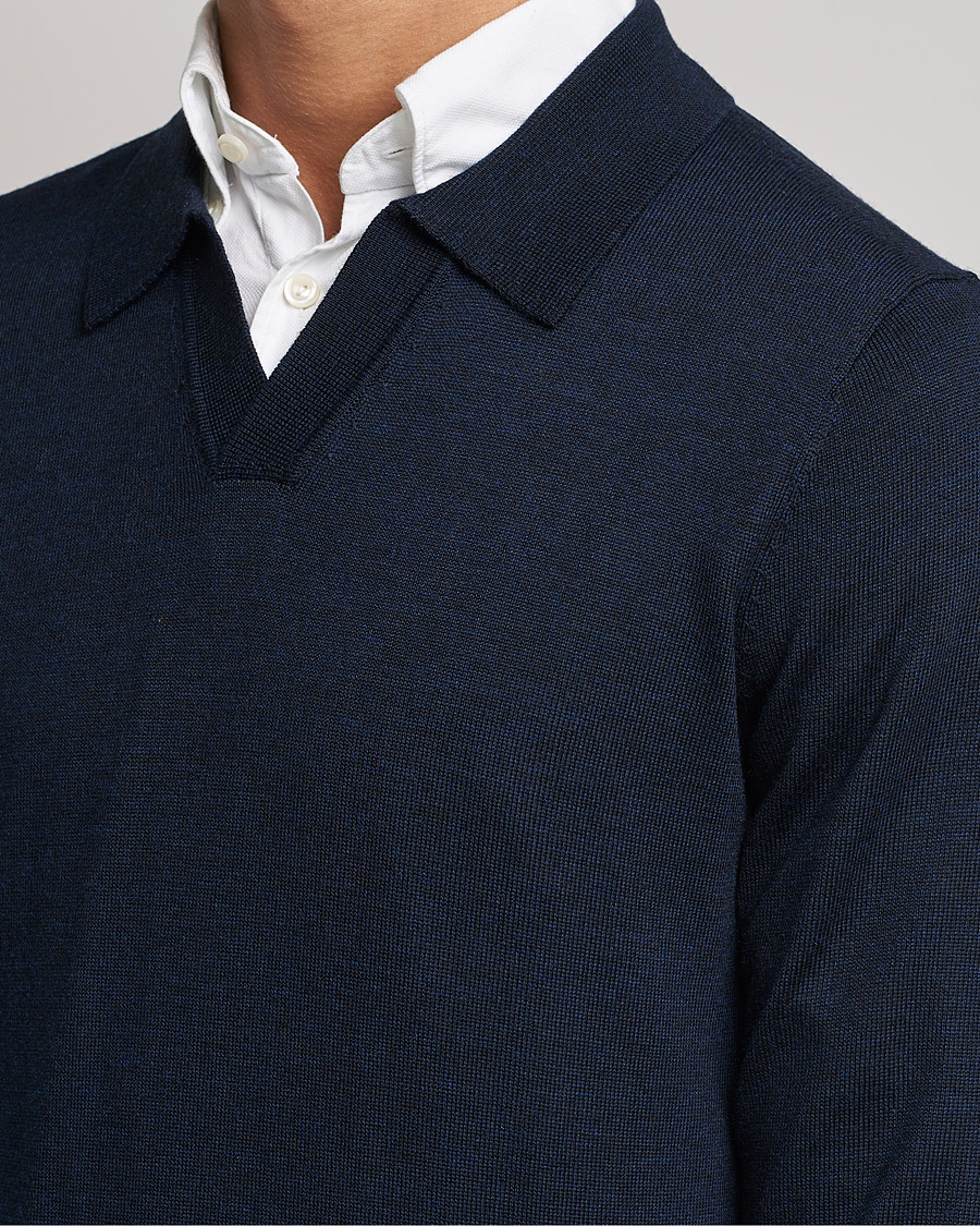 Homme | Pulls Et Tricots | Morris | Delon Merino Knitted Polo Shirt Navy