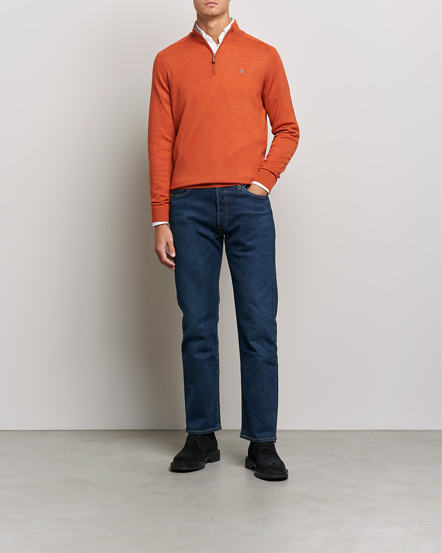Heren | Truien | Morris | John Merino Half Zip Orange