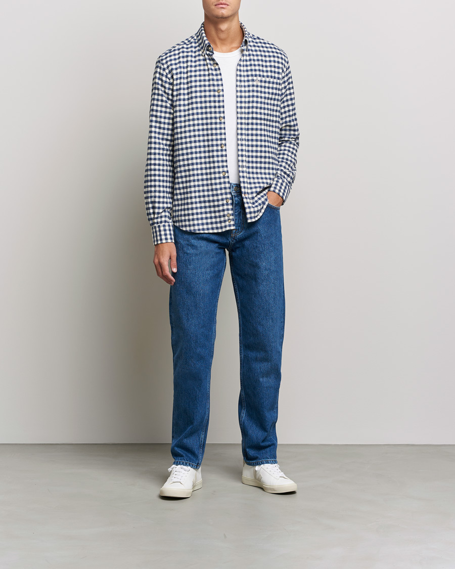 Heren | Overhemden | Morris | Brushed Twill Checked Shirt Navy/White