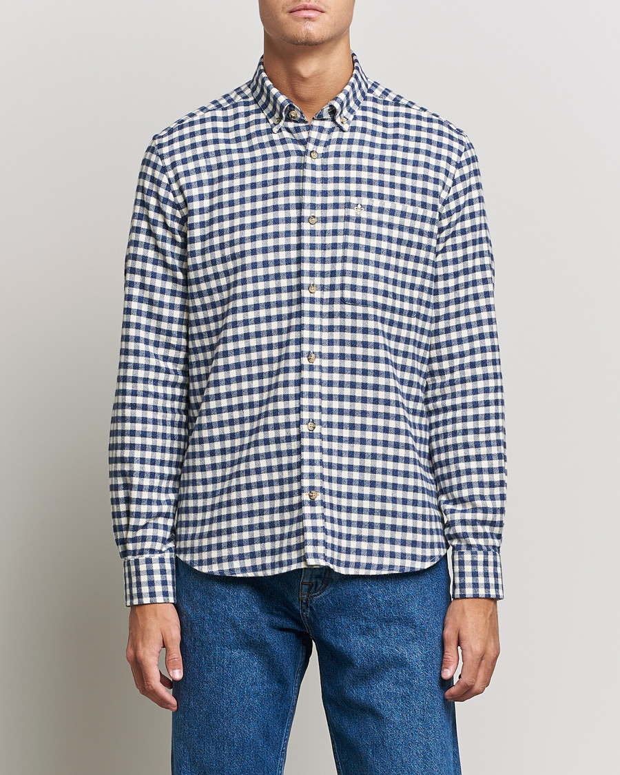 Heren | Overhemden | Morris | Brushed Twill Checked Shirt Navy/White