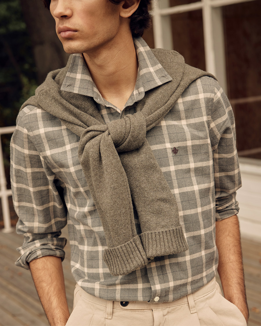 Homme | Chemises | Morris | Brushed Flannel Checked Shirt Light Grey