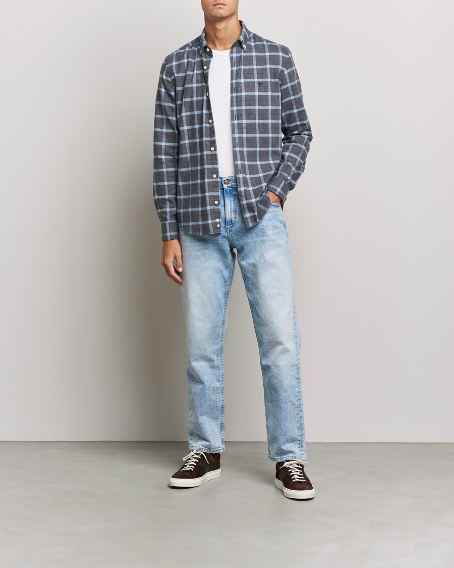 Heren | Overhemden | Morris | Brushed Flannel Checked Shirt Dark Grey