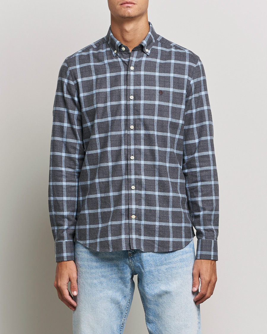Heren | Overhemden | Morris | Brushed Flannel Checked Shirt Dark Grey