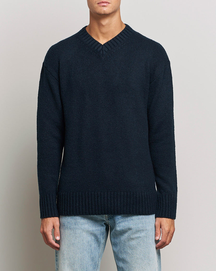 Heren | Truien | NN07 | Grayson Knitted V-Neck Sweater Navy