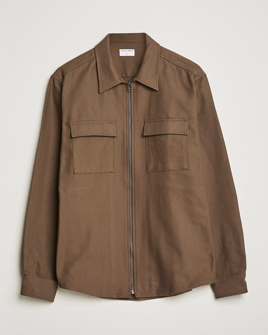 Heren | Overhemden | Tiger of Sweden | Noel P Herringbone Shirt Olive Extreme