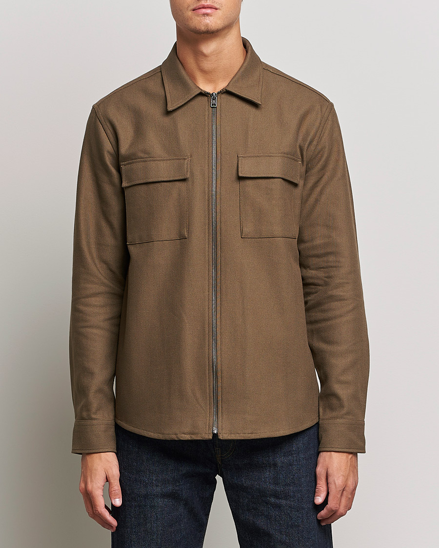 Heren | Overhemden | Tiger of Sweden | Noel P Herringbone Shirt Olive Extreme
