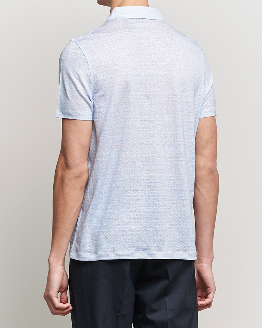 Heren | Polo's | Stenströms | Printed Linen Poloshirt Light Blue
