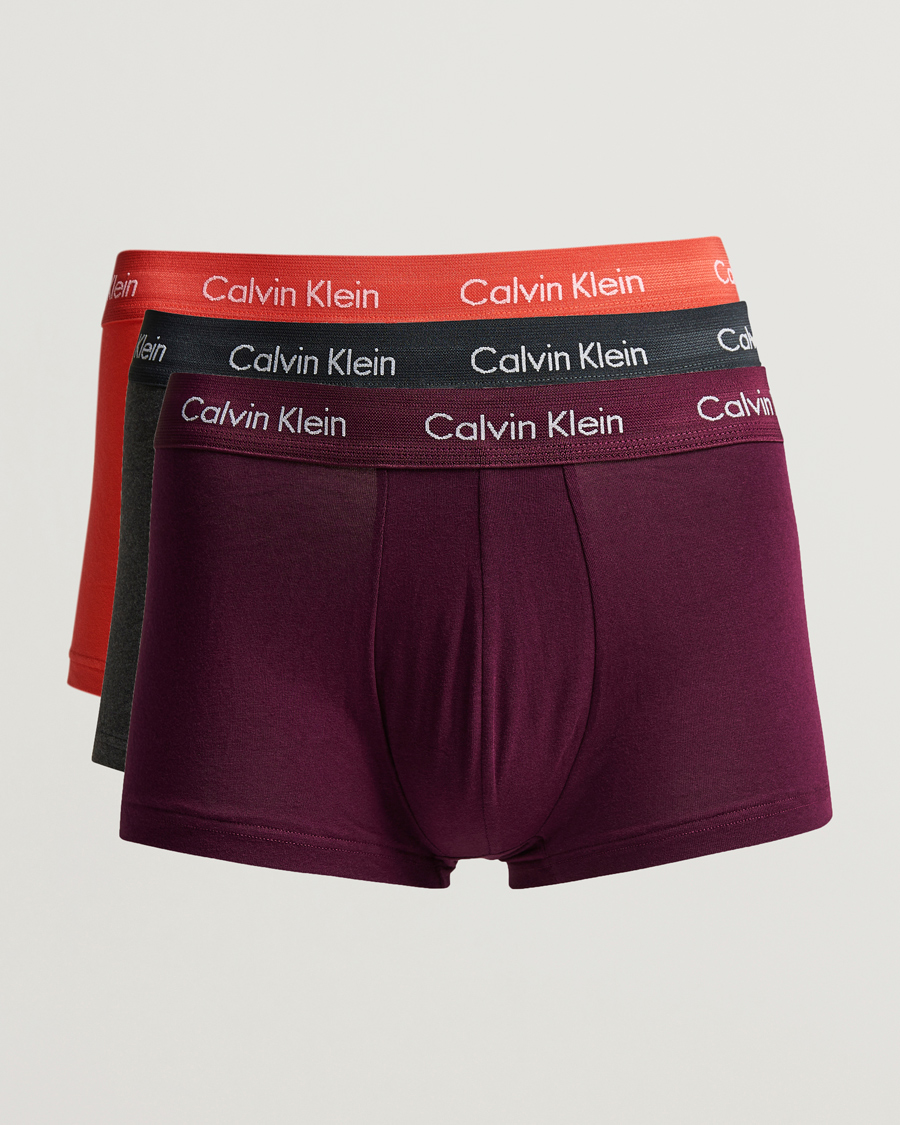 Homme | Sous-Vêtements Et Chaussettes | Calvin Klein | Cotton Stretch 3-Pack Low Rise Trunk Burgundy/Grey/Orange