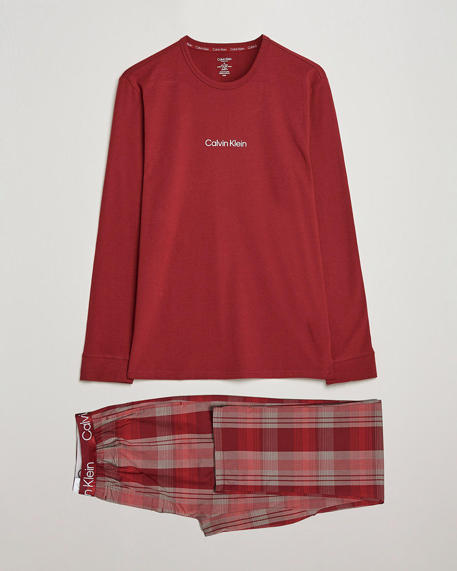 Homme | Peignoirs Et Pyjamas | Calvin Klein | Logo Long Sleeve Checked Pyjama Set Red