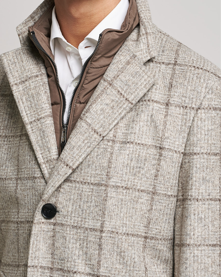 Heren | Jassen | BOSS BLACK | BOSS Hyde Wool Checked Stand Up Collar Coat Medium Beige