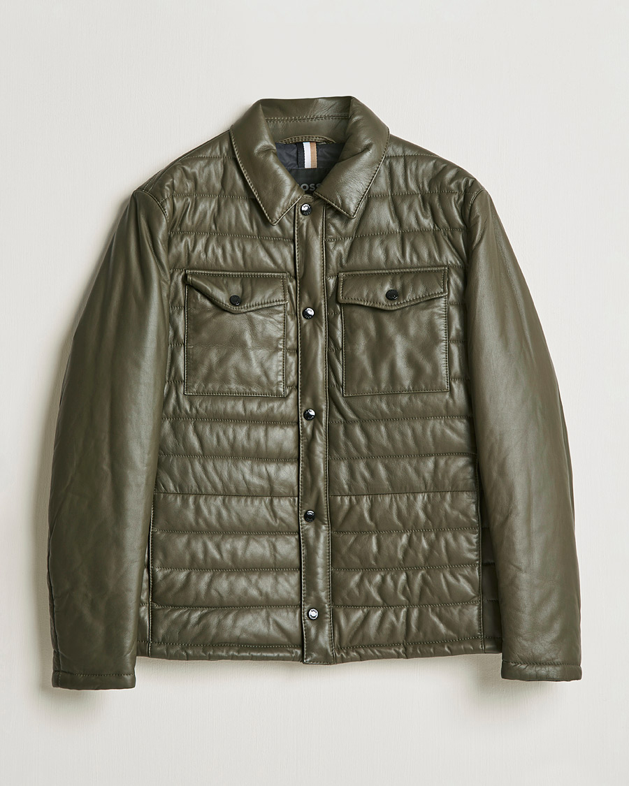 Heren | Jassen | BOSS BLACK | Milted Padded Leather Jacket Open Green