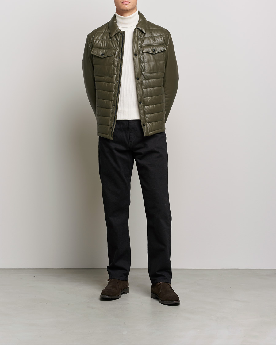 Heren | Jassen | BOSS BLACK | Milted Padded Leather Jacket Open Green