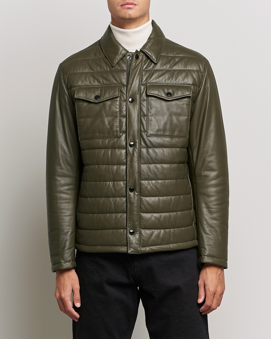 Heren | Jassen | BOSS BLACK | Milted Padded Leather Jacket Open Green
