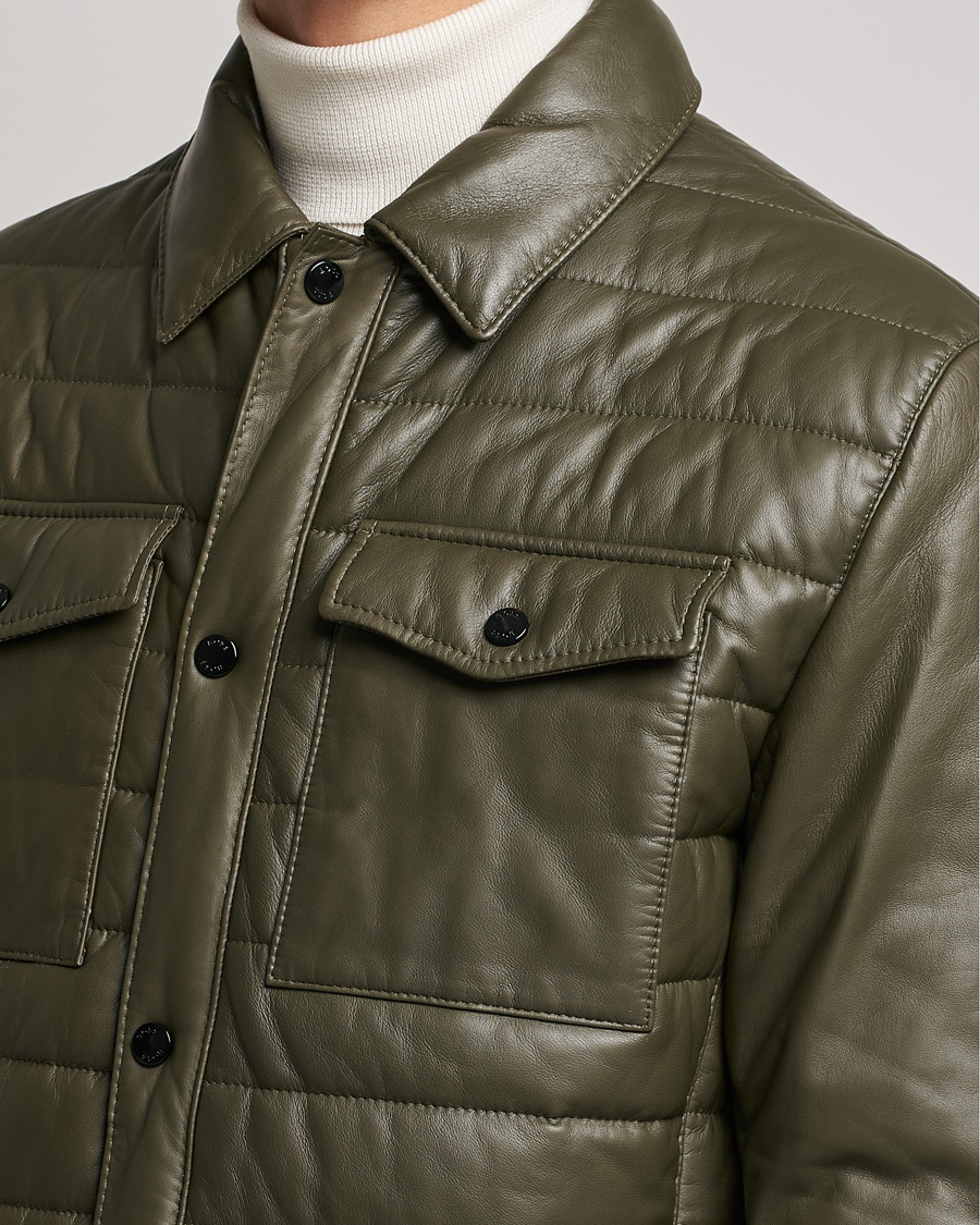 Heren | Jassen | BOSS BLACK | Milted Padded Leather Jacket Open Green