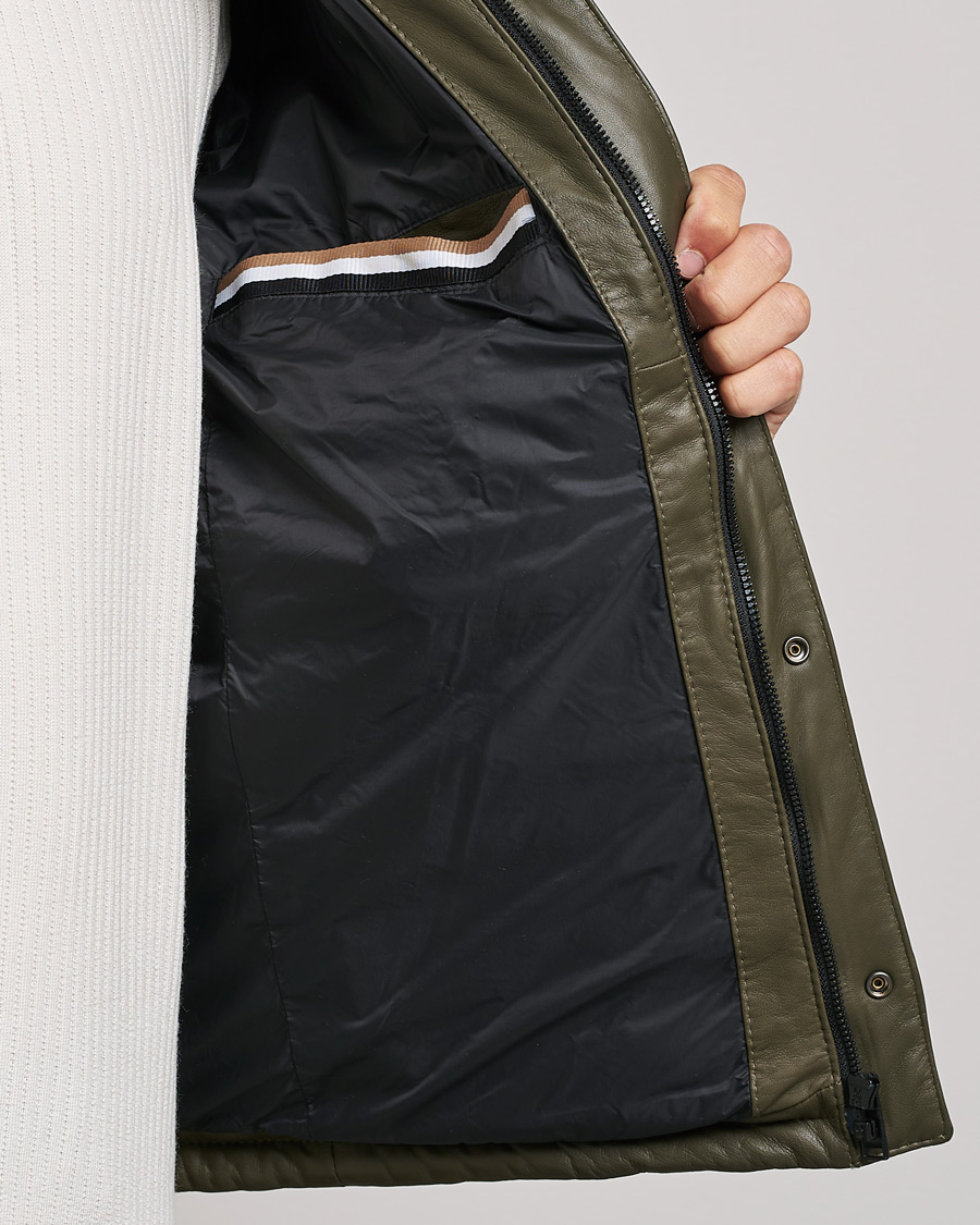 Heren | Jassen | BOSS BLACK | Milted Padded Leather Jacket Open Green