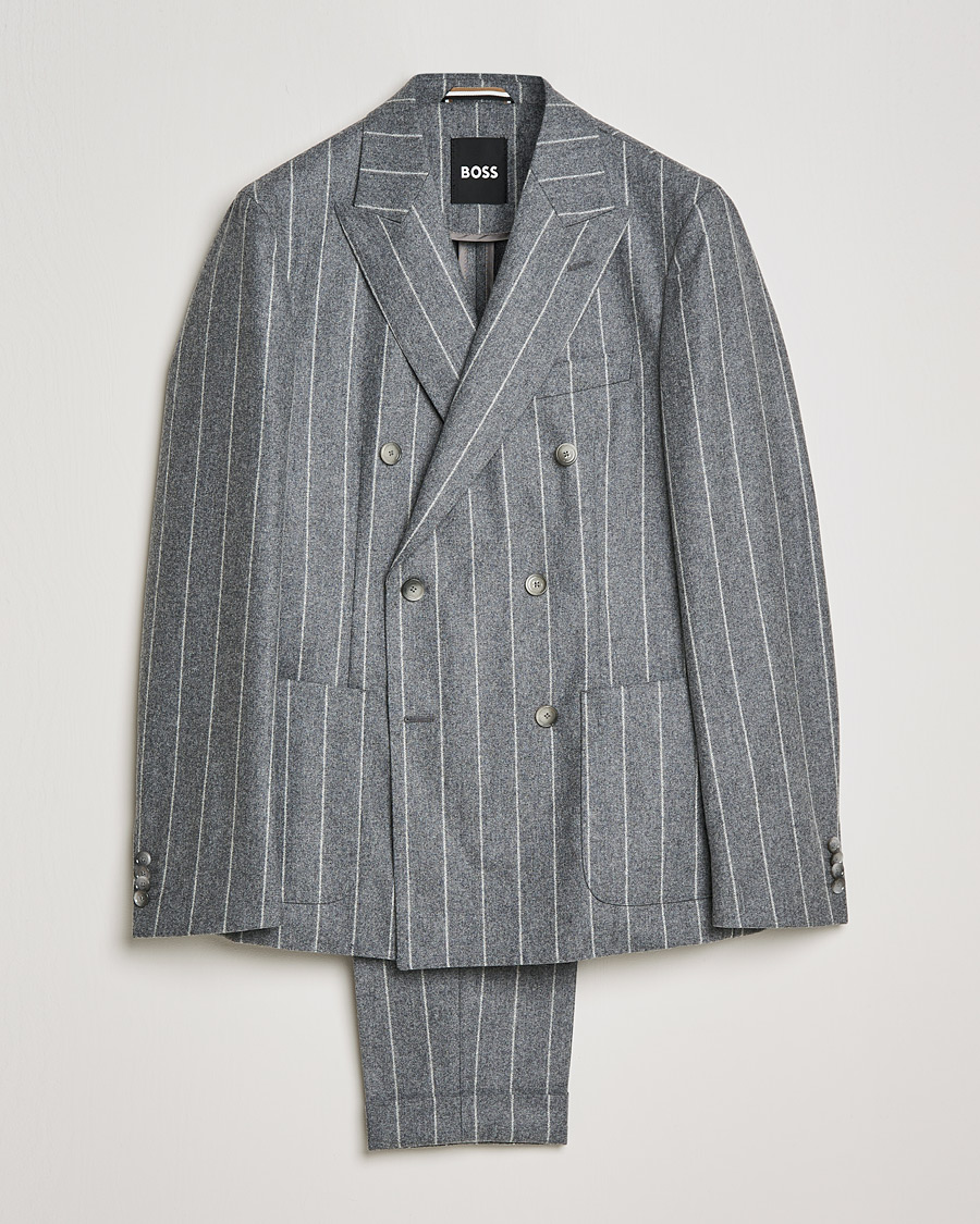Homme | Costumes | BOSS BLACK | BOSS Hanry Wool Double Breasted Pinstripe Suit Medium Grey