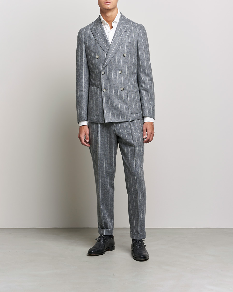 Homme | Costumes | BOSS BLACK | BOSS Hanry Wool Double Breasted Pinstripe Suit Medium Grey