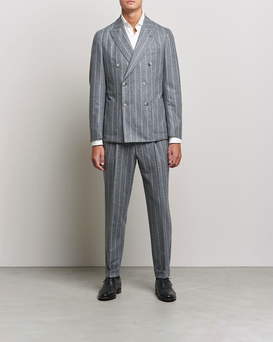 Homme | Costumes | BOSS BLACK | BOSS Hanry Wool Double Breasted Pinstripe Suit Medium Grey