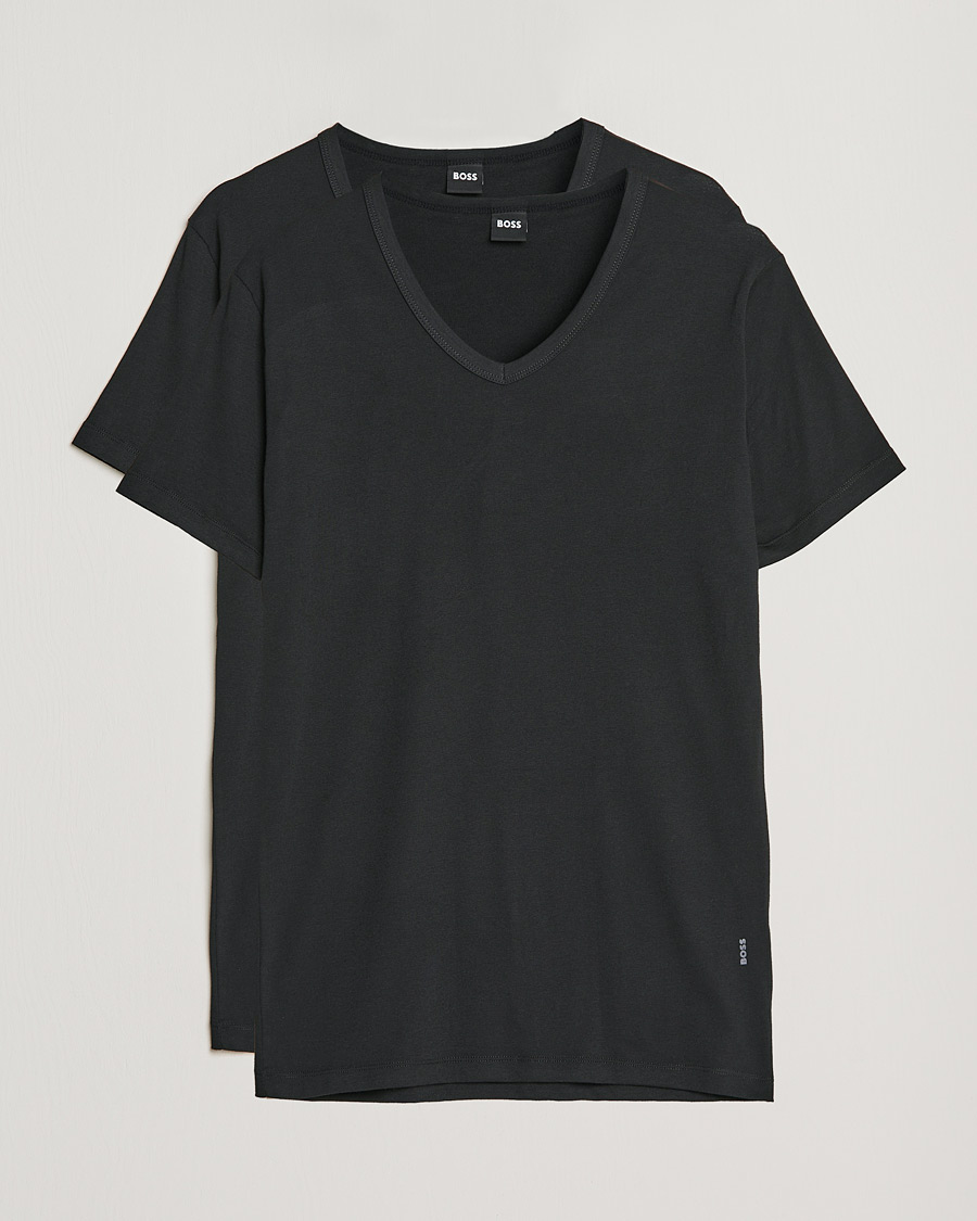 Homme | T-shirts | BOSS BLACK | 2-Pack V-Neck Slim Fit T-Shirt Black