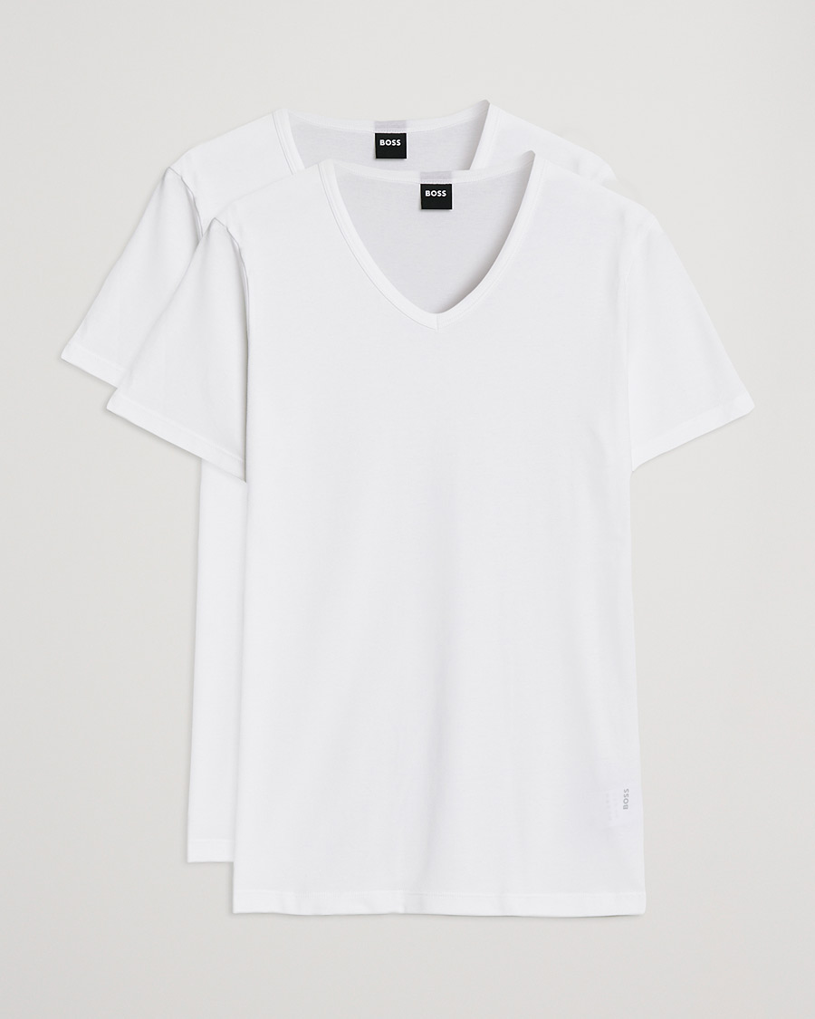 Heren | T-shirts | BOSS BLACK | 2-Pack V-Neck Slim Fit T-Shirt White