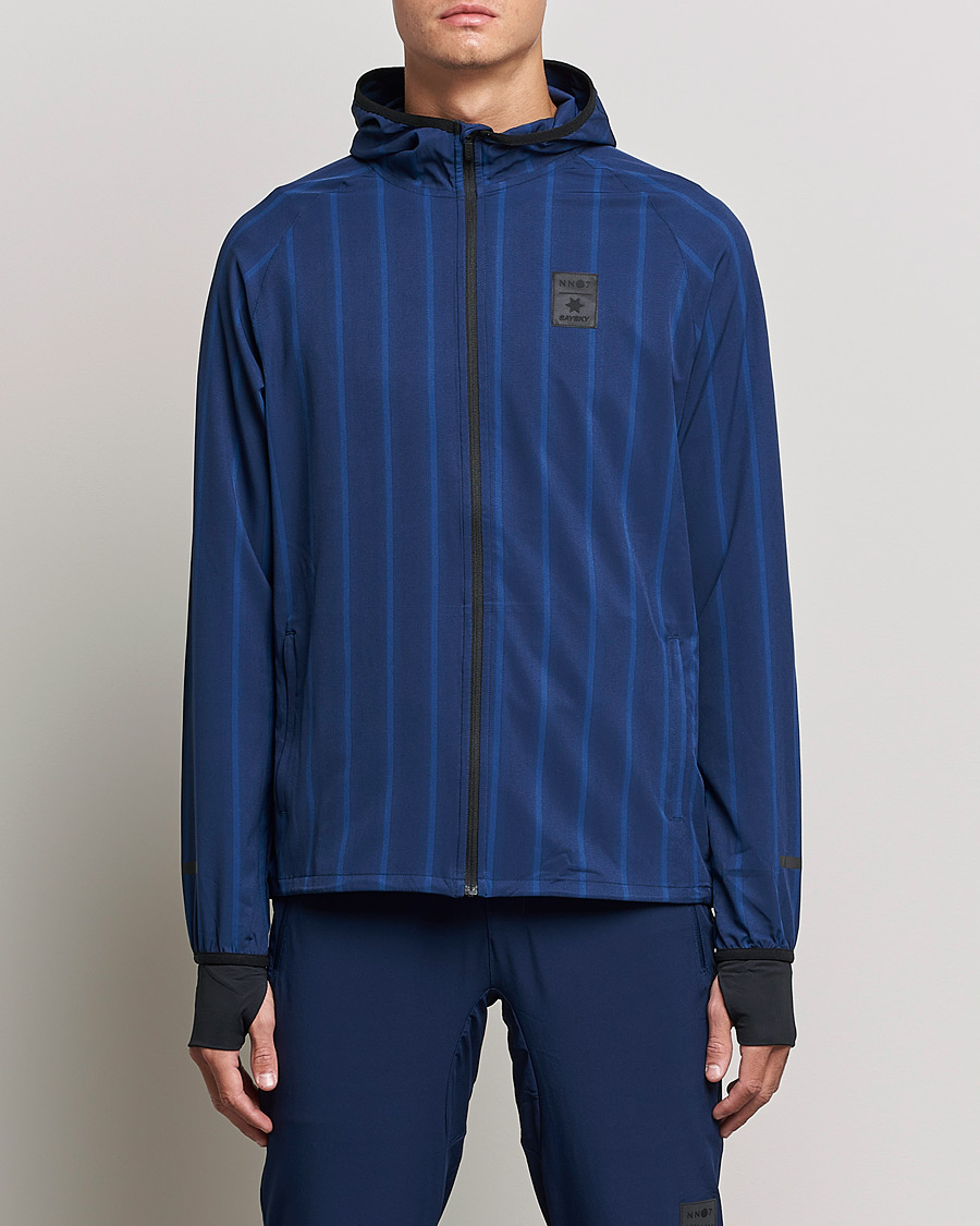 Heren | Truien | NN07 | Pace Hooded Running Jacket Navy Stripe