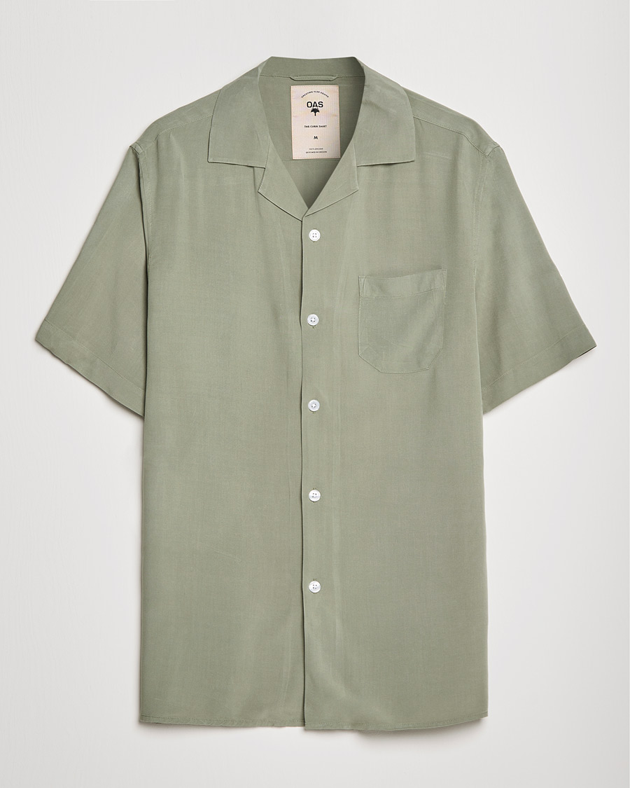 Homme | Chemises | OAS | Viscose Resort Short Sleeve Shirt Green Plain