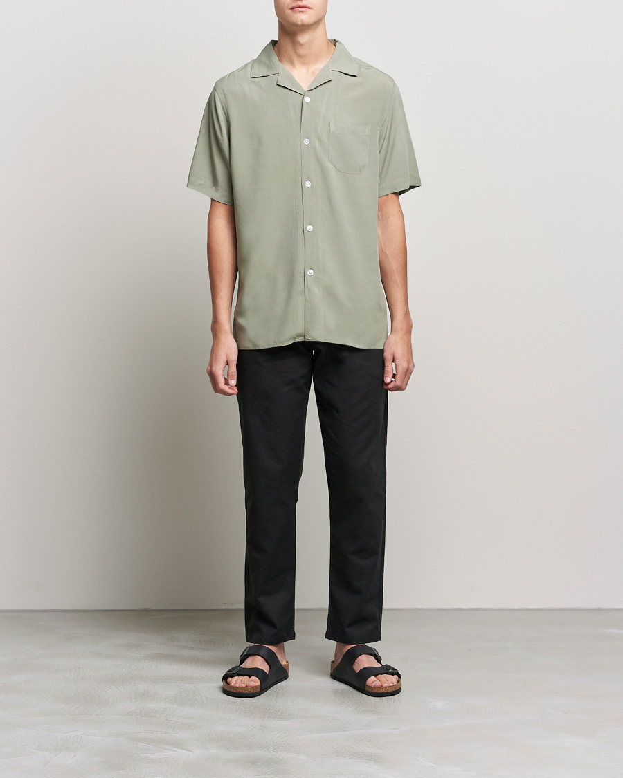 Homme | Chemises | OAS | Viscose Resort Short Sleeve Shirt Green Plain