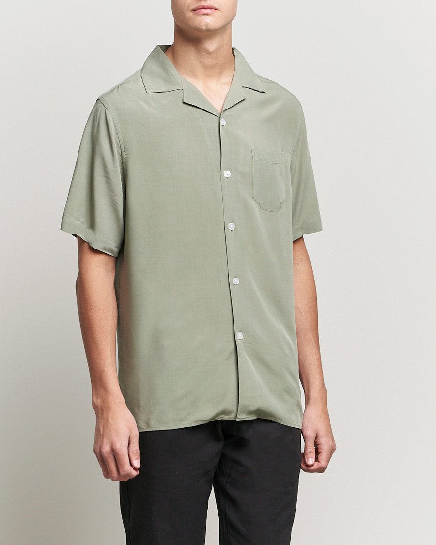 Homme | Chemises | OAS | Viscose Resort Short Sleeve Shirt Green Plain