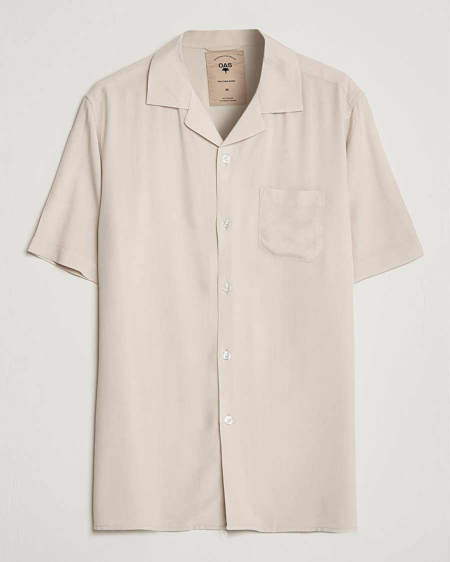 Heren | Overhemden | OAS | Viscose Resort Short Sleeve Shirt Sand Plain