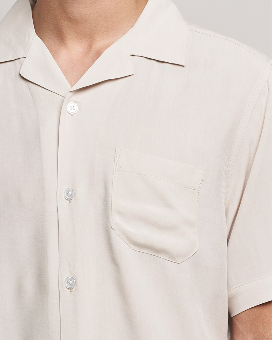 Heren | Overhemden | OAS | Viscose Resort Short Sleeve Shirt Sand Plain