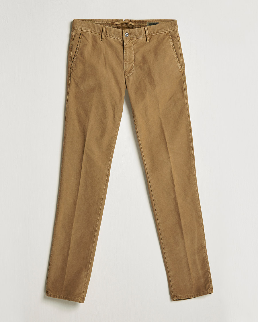 Homme | Pantalons | Incotex | Slim Fit Garment Dyed Slacks Brown