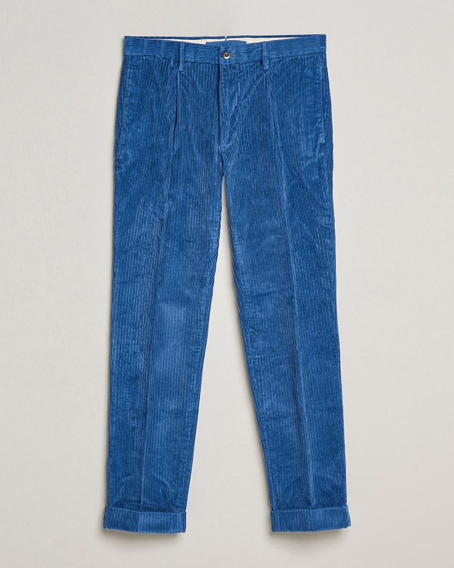 Homme | Pantalons | Incotex | Regular Fit Heavy Cord Slacks Royal Blue