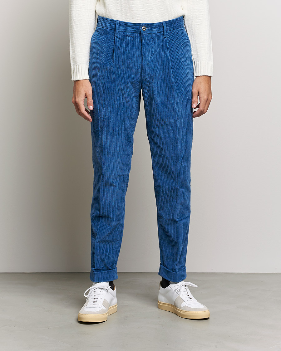 Homme | Pantalons | Incotex | Regular Fit Heavy Cord Slacks Royal Blue