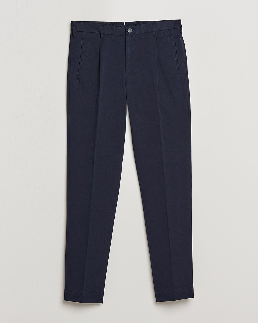 Heren | Broeken | Incotex | Pleated Cotton Stretch Chinos Navy