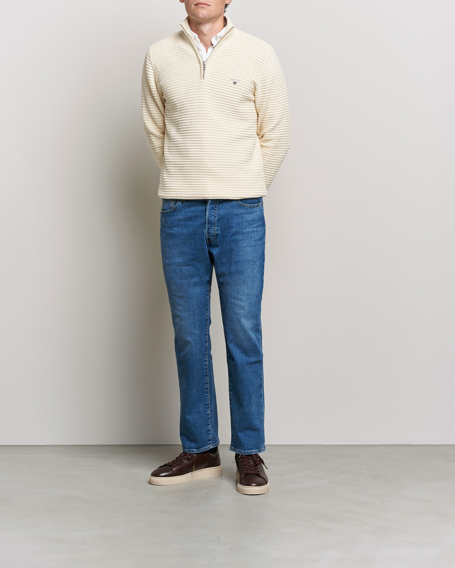Heren | Truien | GANT | Cotton Texture Half Zip Cream