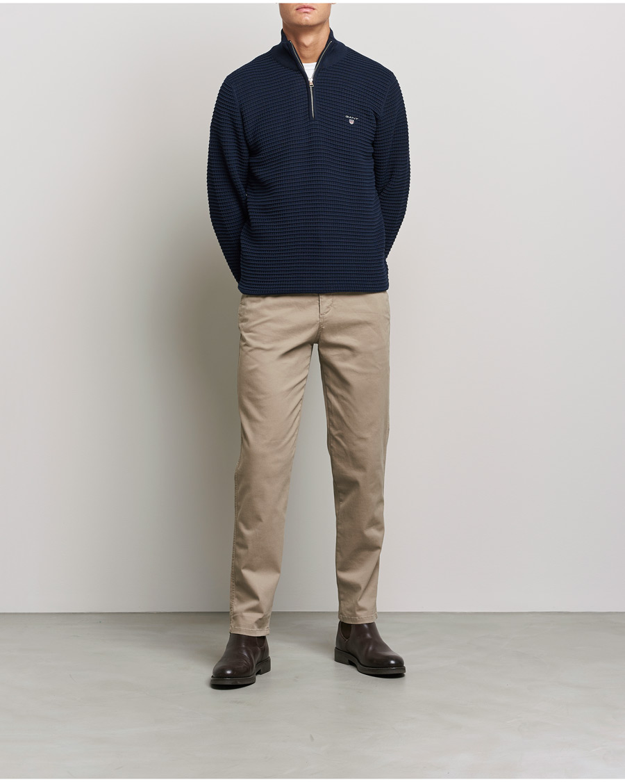 Heren | Truien | GANT | Cotton Texture Half Zip Evening Blue