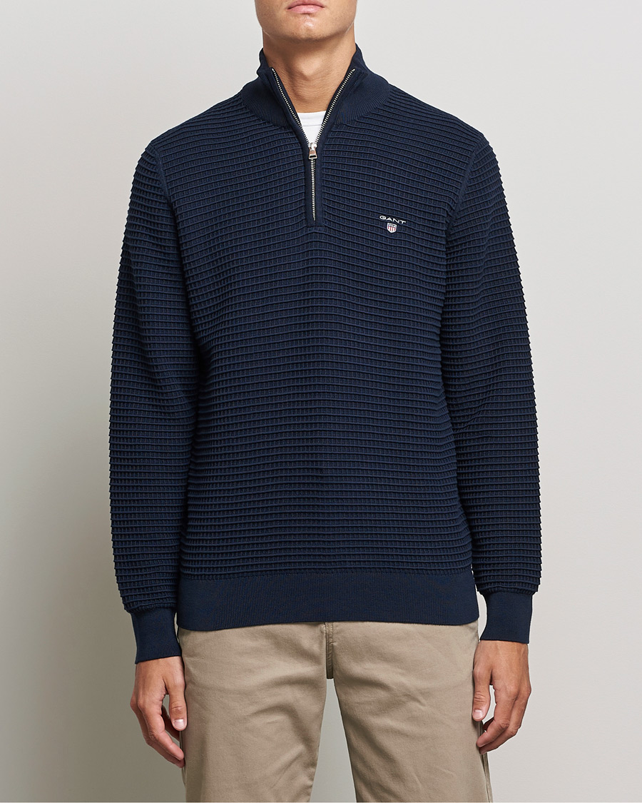 Heren | Truien | GANT | Cotton Texture Half Zip Evening Blue