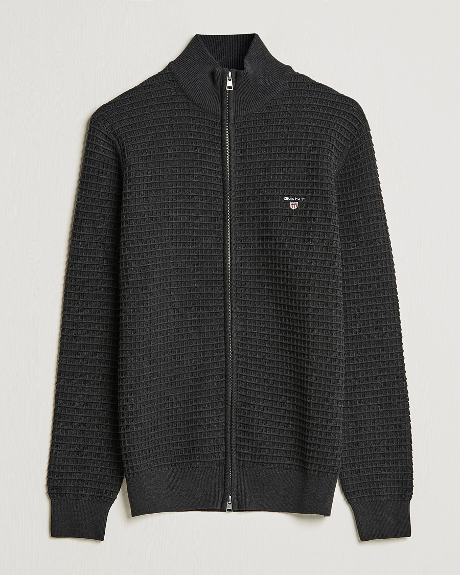 Heren | Truien | Gant | Cotton Texture Full Zip Dark Charcoal Melange