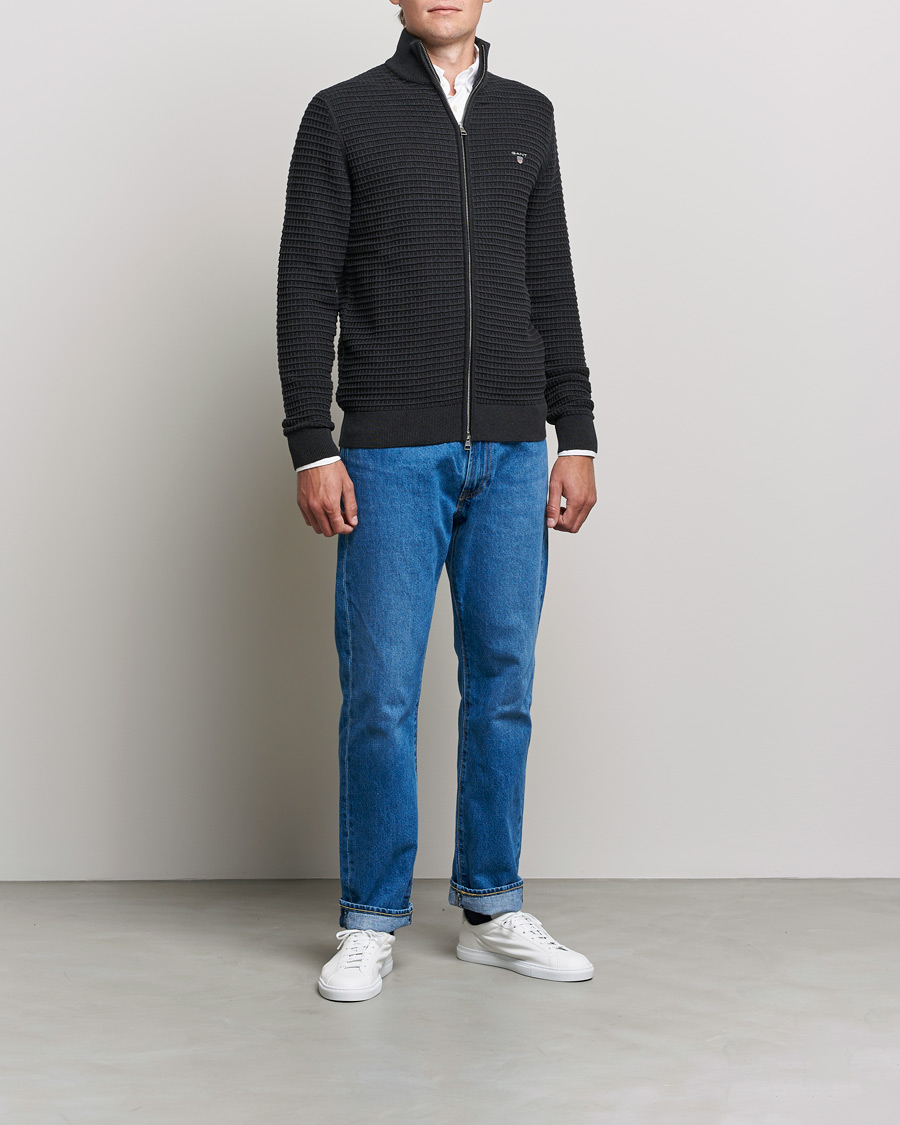 Heren | Truien | Gant | Cotton Texture Full Zip Dark Charcoal Melange