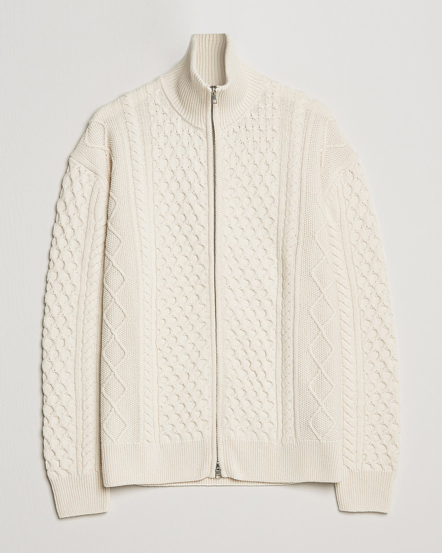 Heren | Truien | Gant | Aran Structured Full Zip Cream