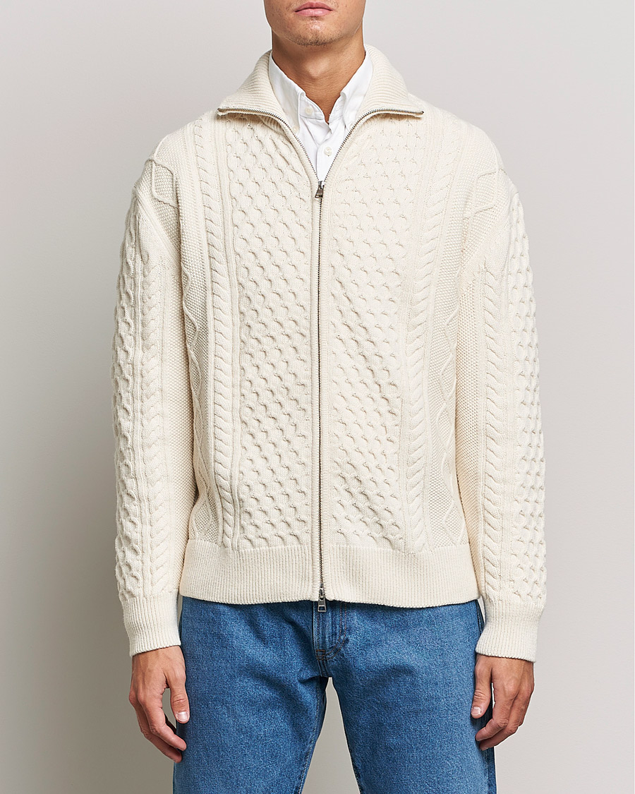 Heren | Truien | Gant | Aran Structured Full Zip Cream