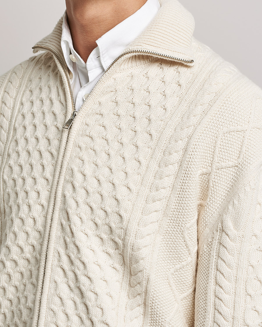 Heren | Truien | Gant | Aran Structured Full Zip Cream