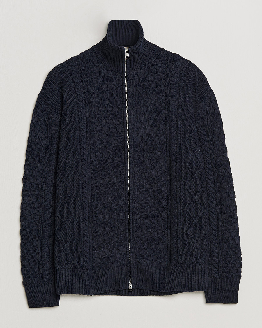 Heren | Truien | GANT | Aran Structured Full Zip Evening Blue
