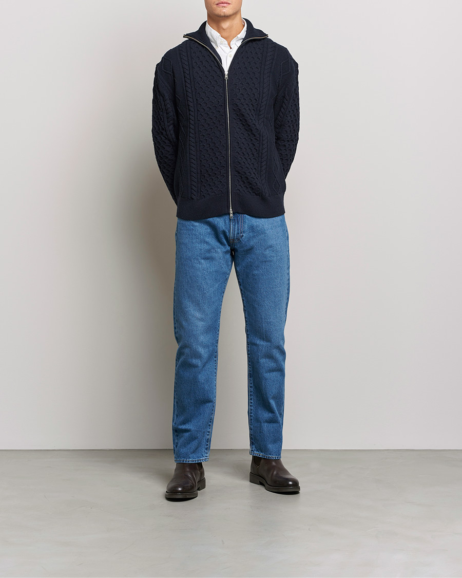 Heren | Truien | GANT | Aran Structured Full Zip Evening Blue
