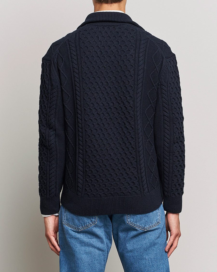 Heren | Truien | GANT | Aran Structured Full Zip Evening Blue