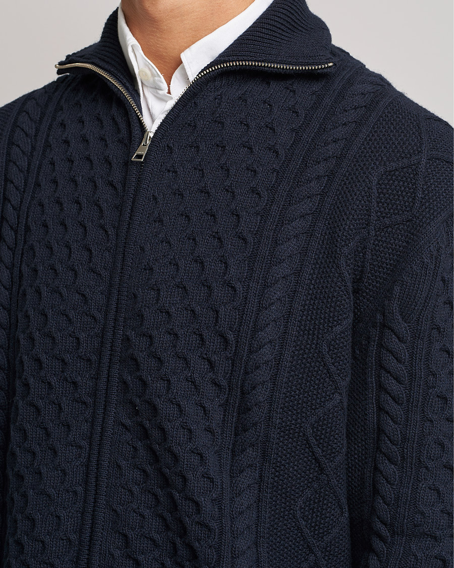 Heren | Truien | GANT | Aran Structured Full Zip Evening Blue